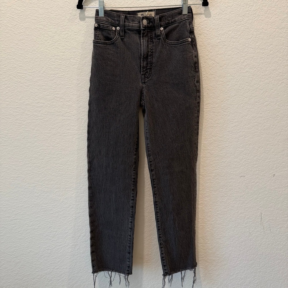 Madewell The Perfect Vintage Straight Jean Faded Black Raw Hem Size 23